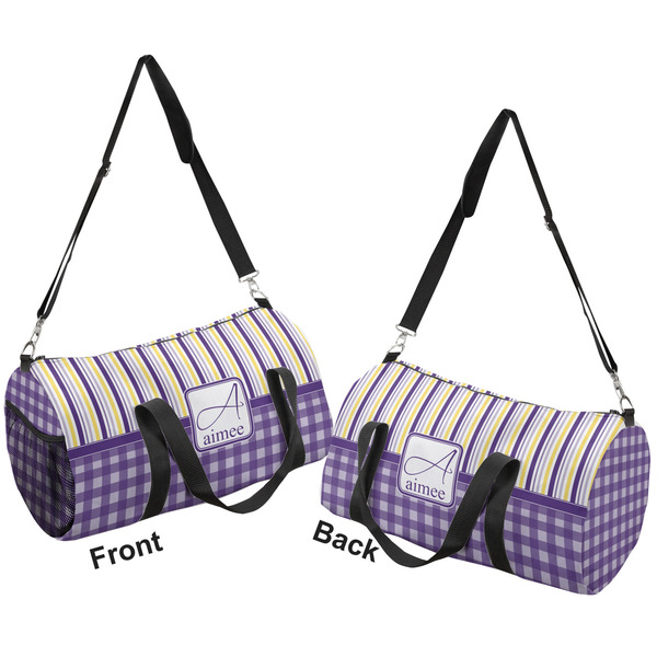 Purple Gingham & Stripe Duffle bag large front and back sides