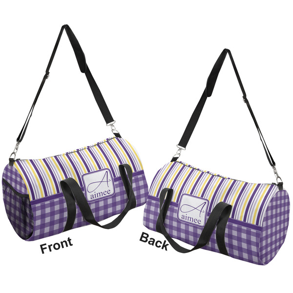 Purple Gingham & Stripe Duffle bag small front and back sides