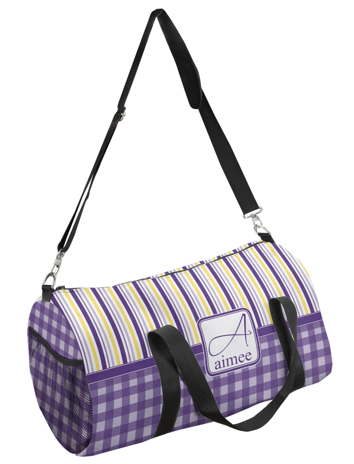 Purple Gingham & Stripe Duffel Bag - Small (Personalized) - YouCustomizeIt