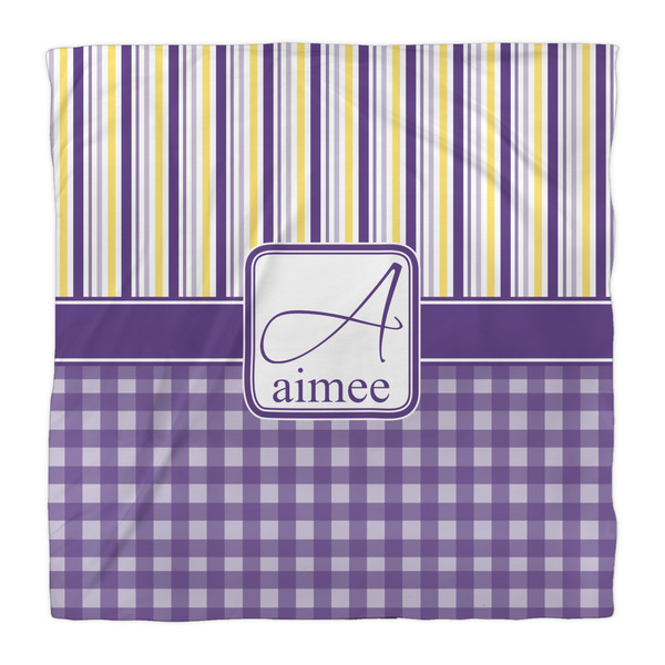 Purple Gingham & Stripe Duvet Cover - Queen - Front