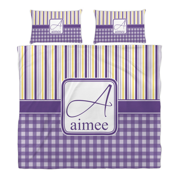 Purple Gingham & Stripe Duvet Cover Set - King - Alt Approval
