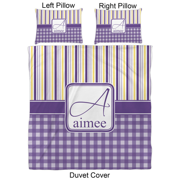 Purple Gingham & Stripe Duvet Cover Set - Queen - Approval