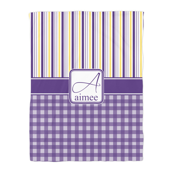 Purple Gingham & Stripe Duvet Cover - Twin - Front