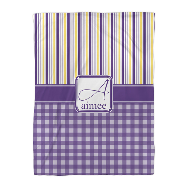 Purple Gingham & Stripe Duvet Cover - Twin XL - Front