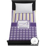 Purple Gingham & Stripe Duvet Cover - Twin XL (Personalized)