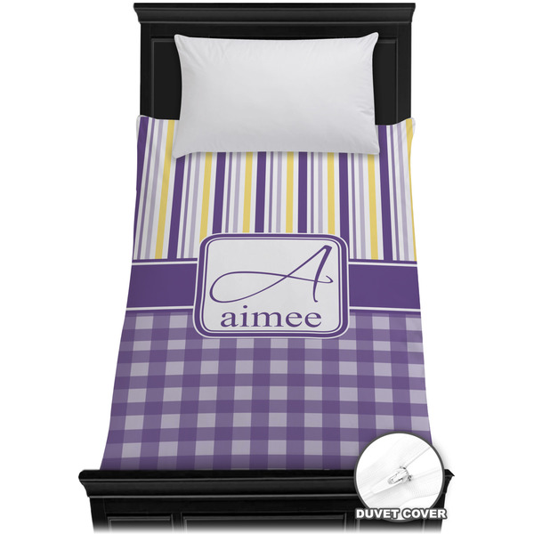 Custom Purple Gingham & Stripe Duvet Cover - Twin XL (Personalized)