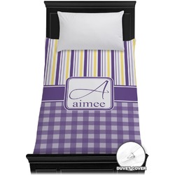 Purple Gingham & Stripe Duvet Cover - Twin (Personalized)