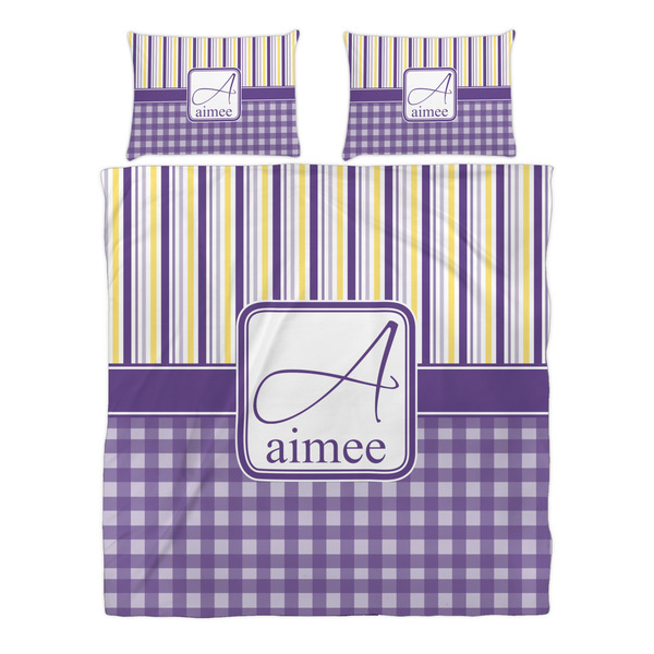 Purple Gingham & Stripe Duvet cover Set - Queen - Alt Approval