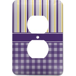 Purple Gingham & Stripe Electric Outlet Plate (Personalized)