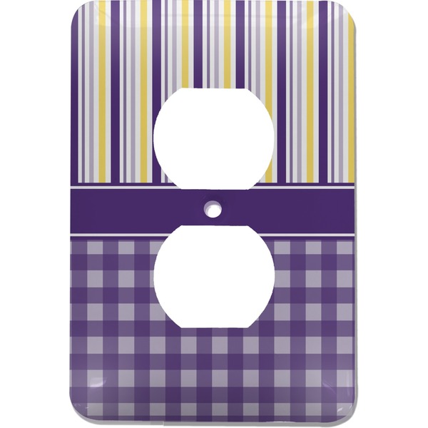 Custom Purple Gingham & Stripe Electric Outlet Plate
