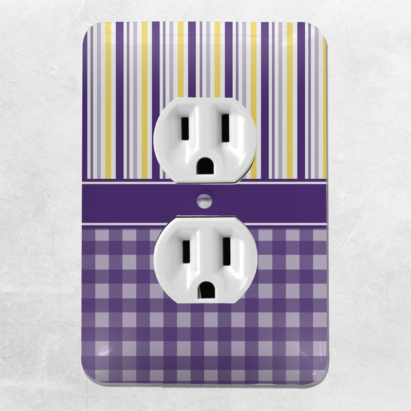 Purple Gingham & Stripe Electric Outlet Plate - LIFESTYLE