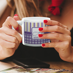Purple Gingham & Stripe Double Shot Espresso Cup - Single (Personalized)