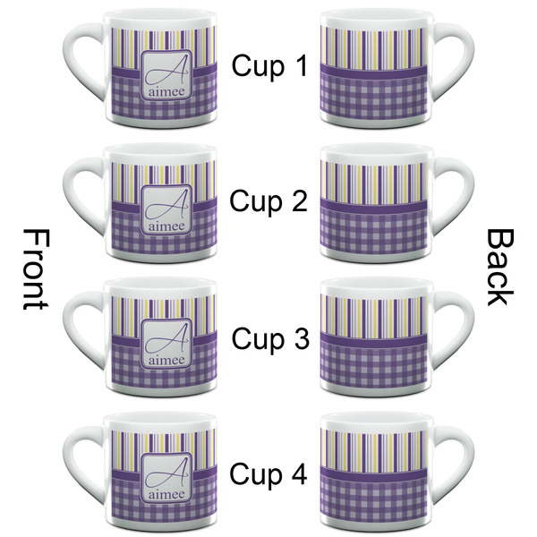 Purple Gingham & Stripe Espresso Cup - 6oz (Double Shot Set of 4) APPROVAL