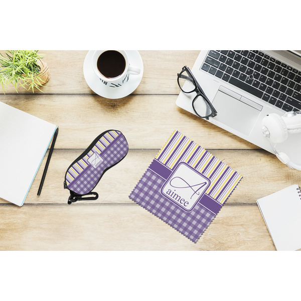 Purple Gingham & Stripe Eyeglass Case and Cloth Set - LIFESTYLE