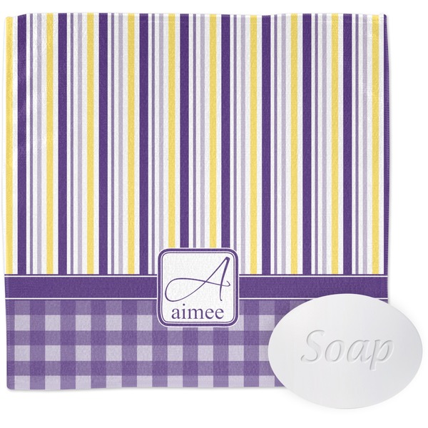 Custom Purple Gingham & Stripe Washcloth (Personalized)