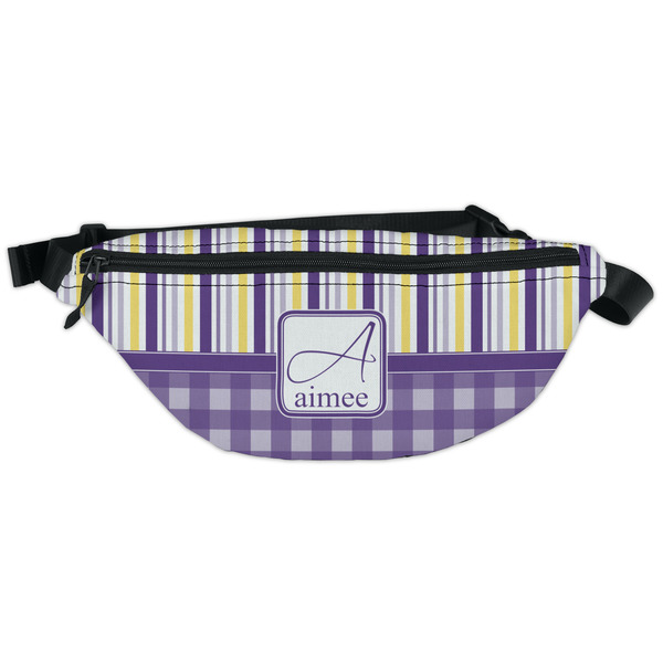 Custom Purple Gingham & Stripe Fanny Pack - Classic Style (Personalized)
