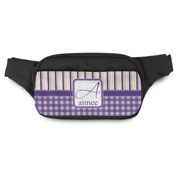 Custom Purple Gingham & Stripe Fanny Pack - Modern Style (Personalized)
