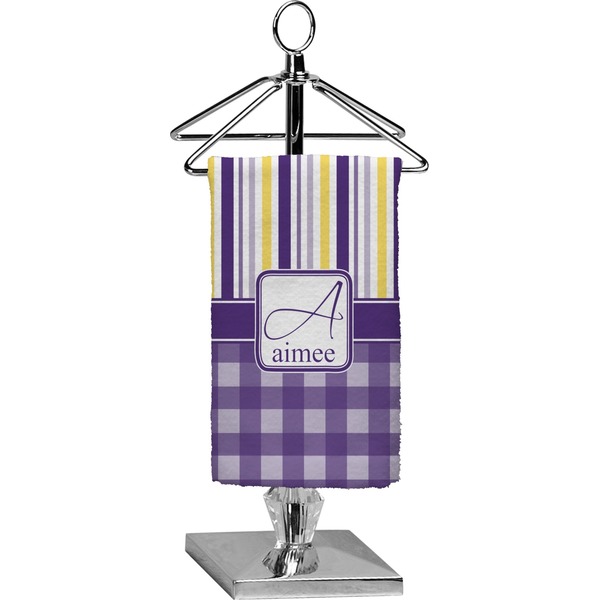 Custom Purple Gingham & Stripe Finger Tip Towel - Full Print (Personalized)