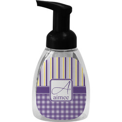 Purple Gingham & Stripe Foam Soap Bottle - Black (Personalized)