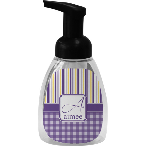 Custom Purple Gingham & Stripe Foam Soap Bottle (Personalized)