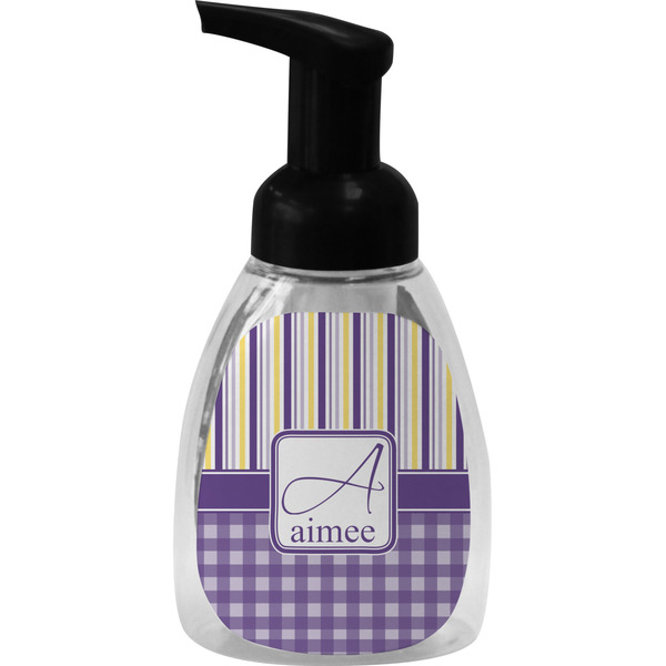 Purple Gingham & Stripe Foam Soap Bottle