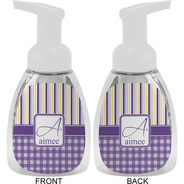 Purple Gingham & Stripe Foam Soap Bottle Approval - White