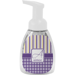 Purple Gingham & Stripe Foam Soap Bottle - White (Personalized)