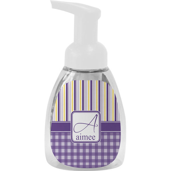 Custom Purple Gingham & Stripe Foam Soap Bottle (Personalized)
