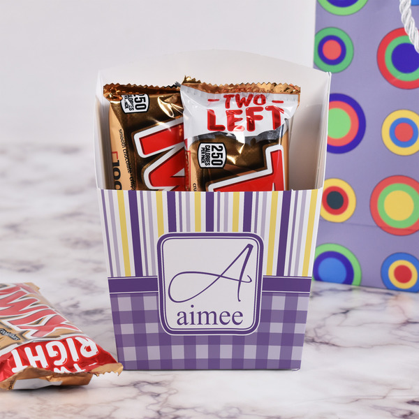 Purple Gingham & Stripe French Fry Favor Box - w/ Treats View