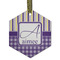 Purple Gingham & Stripe Frosted Glass Ornament - Hexagon