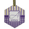 Purple Gingham & Stripe Flat Glass Ornament - Hexagon w/ Name and Initial