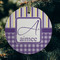Purple Gingham & Stripe Frosted Glass Ornament - Round (Lifestyle)
