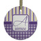 Purple Gingham & Stripe Frosted Glass Ornament - Round