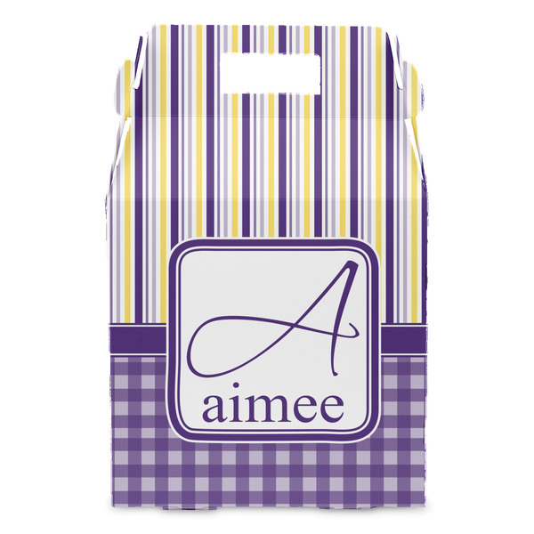 Purple Gingham & Stripe Gable Favor Box - Front