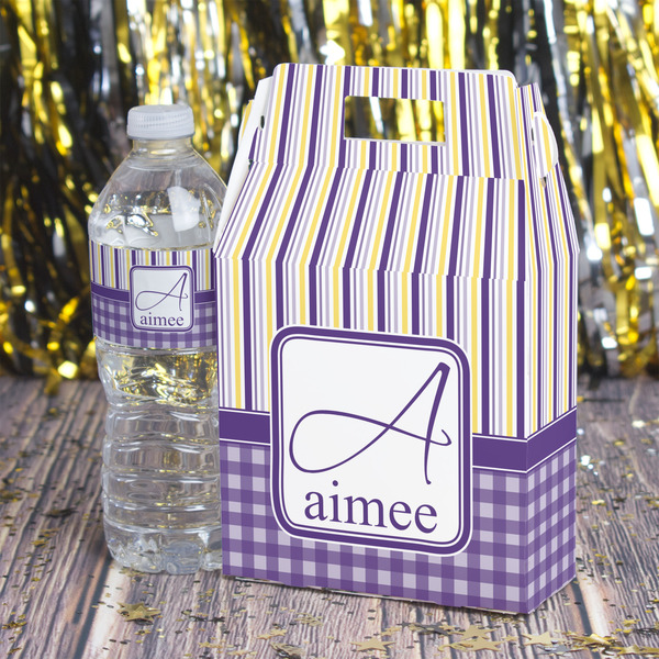Purple Gingham & Stripe Gable Favor Box - In Context