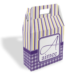 Purple Gingham & Stripe Gable Favor Box (Personalized)