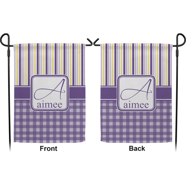 Purple Gingham & Stripe Garden Flag - Double Sided Front and Back