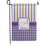 Purple Gingham & Stripe Small Garden Flag - Single Sided w/ Name and Initial