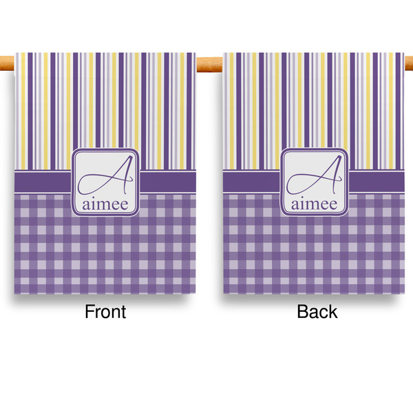 Purple Gingham & Stripe Garden Flags - Large - Double Sided - APPROVAL