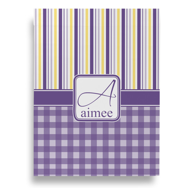 Purple Gingham & Stripe Garden Flags - Large - Double Sided - BACK