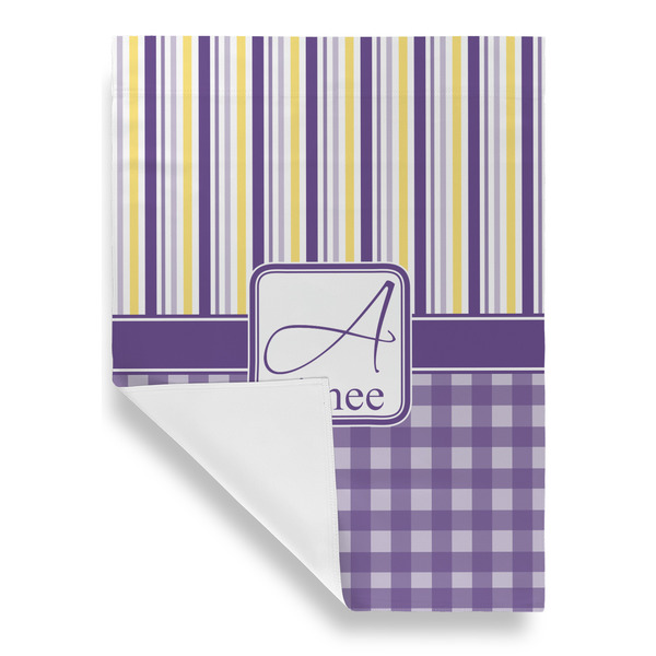 Purple Gingham & Stripe Garden Flags - Large - Single Sided - FRONT FOLDED