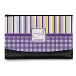 Purple Gingham & Stripe Genuine Leather Women's Wallet - Small (Personalized)