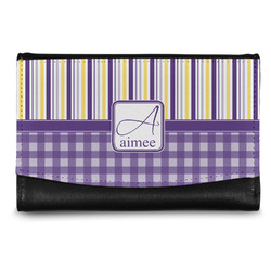 Purple Gingham & Stripe Genuine Leather Women's Wallet - Small (Personalized)