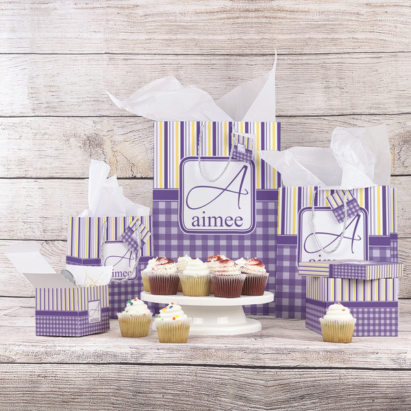 Purple Gingham & Stripe Gift Bags - In Context
