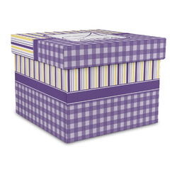 Purple Gingham & Stripe Gift Box with Lid - Canvas Wrapped - Large (Personalized)