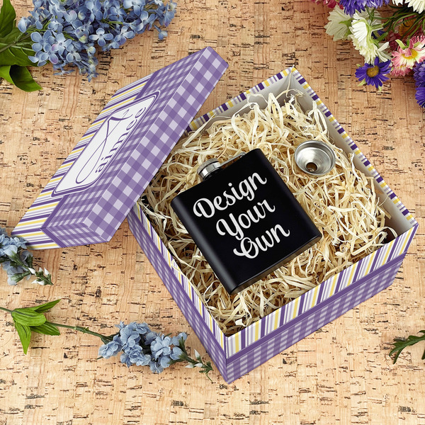 Purple Gingham & Stripe Gift Boxes with Lid - Canvas Wrapped - Large - In Context