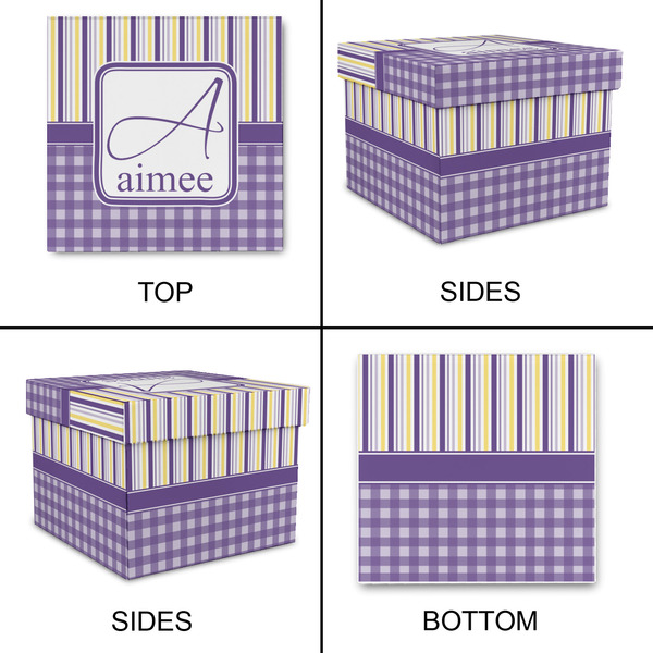 Purple Gingham & Stripe Gift Boxes with Lid - Canvas Wrapped - Medium - Approval