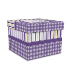 Purple Gingham & Stripe Gift Box with Lid - Canvas Wrapped - Medium (Personalized)