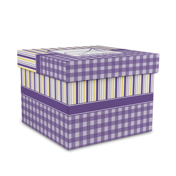 Custom Purple Gingham & Stripe Gift Box with Lid - Canvas Wrapped - Medium (Personalized)