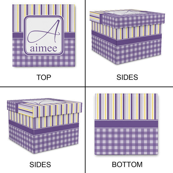 Purple Gingham & Stripe Gift Boxes with Lid - Canvas Wrapped - Small - Approval